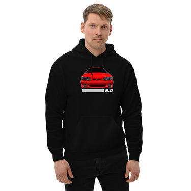 Fox Body Mustang 5.0 Hoodie modeled in black